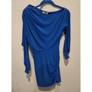 Ramy Brook Women's XS Cobalt Blue Draped Short Dress Long Sleeve